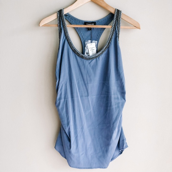 bebe Tops - Bebe Blue Jewel Embellished Racerback Tank Top